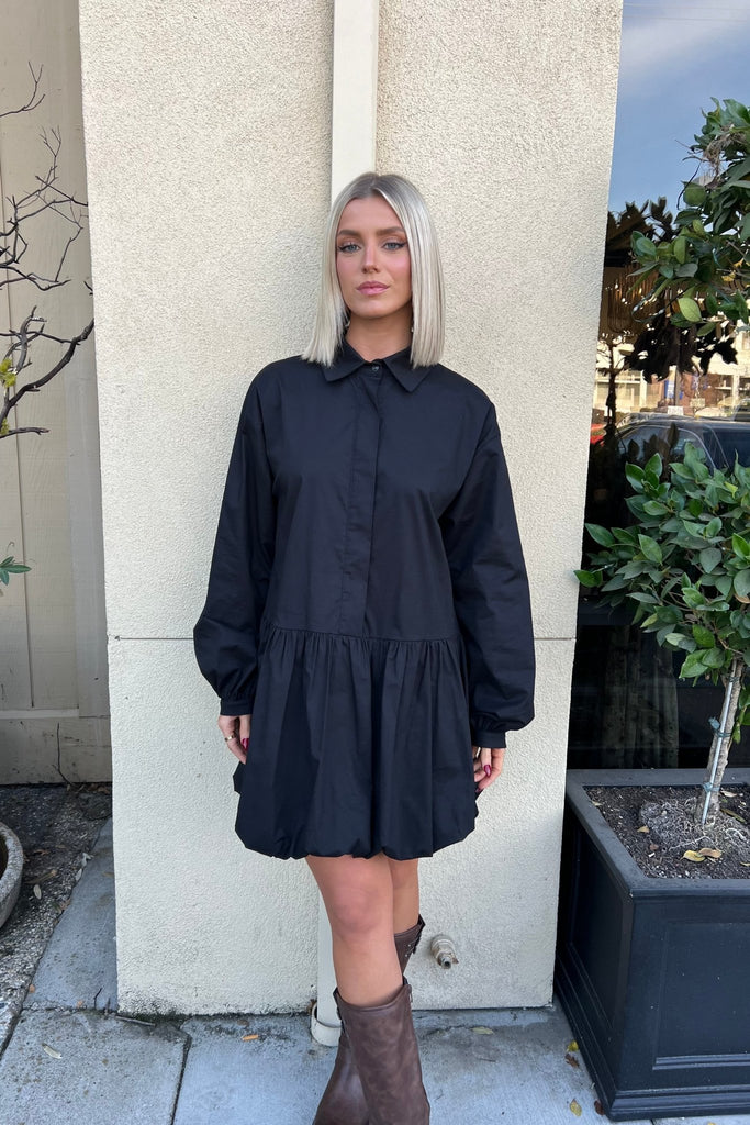KERRI BUBBLE HEM SHIRT DRESS - Violet Muse Boutique