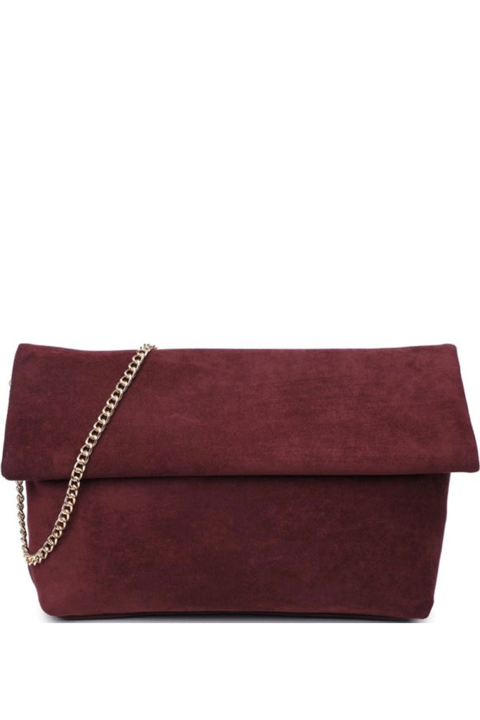 KORRA BURGUNDY SUEDE CLUTCH - Violet Muse Boutique