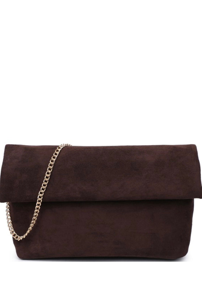 KORRA CHOCOLATE SUEDE CLUTCH - Violet Muse Boutique