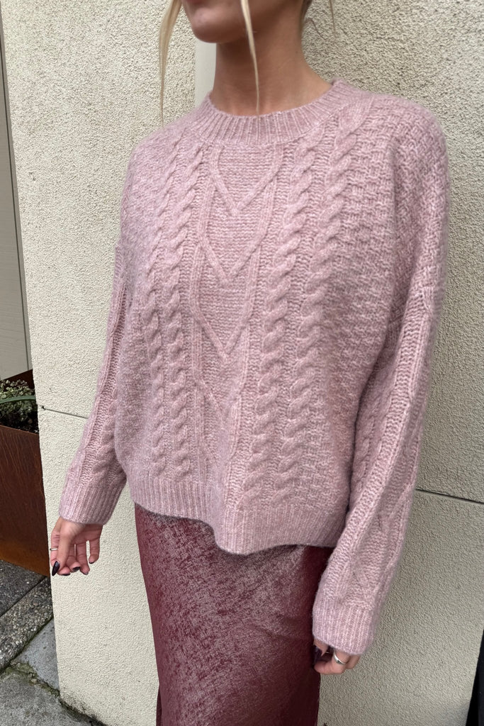 LARA BLUSH CABLEKNIT SWEATER - Violet Muse Boutique