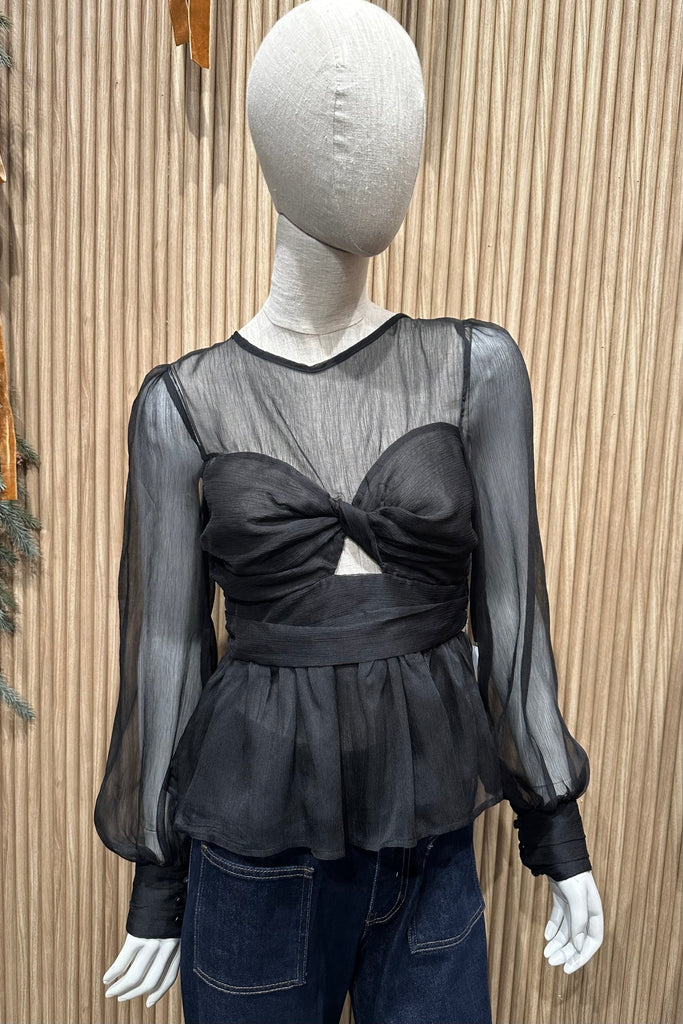 LEAH BLACK CHIFFON BLOUSE - Violet Muse Boutique