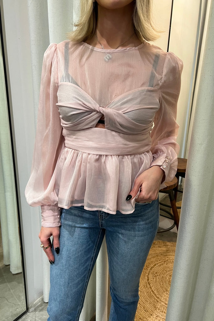 LEAH BLUSH CHIFFON BLOUSE - Violet Muse Boutique