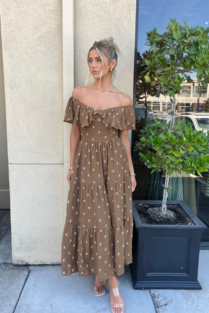 LOREEN OFF SHOULDER FLORAL DRESS - Violet Muse Boutique