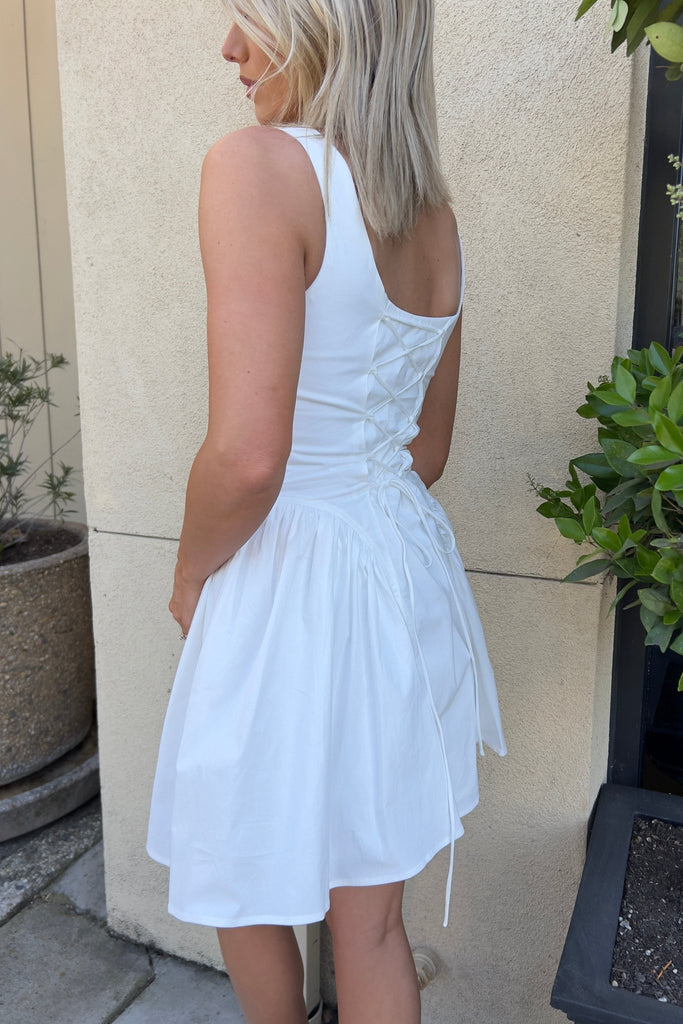 LOVE FIERCE WHITE LACE UP CORSET DRESS - Violet Muse Boutique