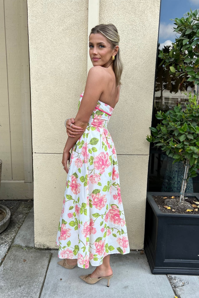 LOVETIDE FLORAL STRAPLESS DRESS - Violet Muse Boutique