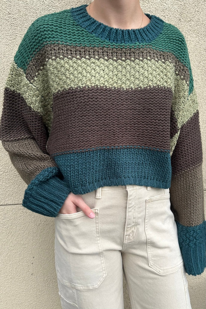 LOXLEY GREEN STRIPE SWEATER - Violet Muse Boutique