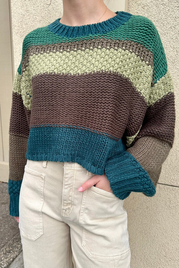 LOXLEY GREEN STRIPE SWEATER - Violet Muse Boutique