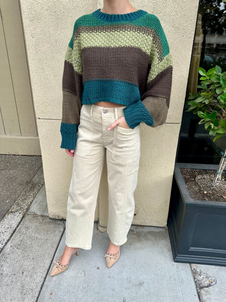 LOXLEY GREEN STRIPE SWEATER - Violet Muse Boutique