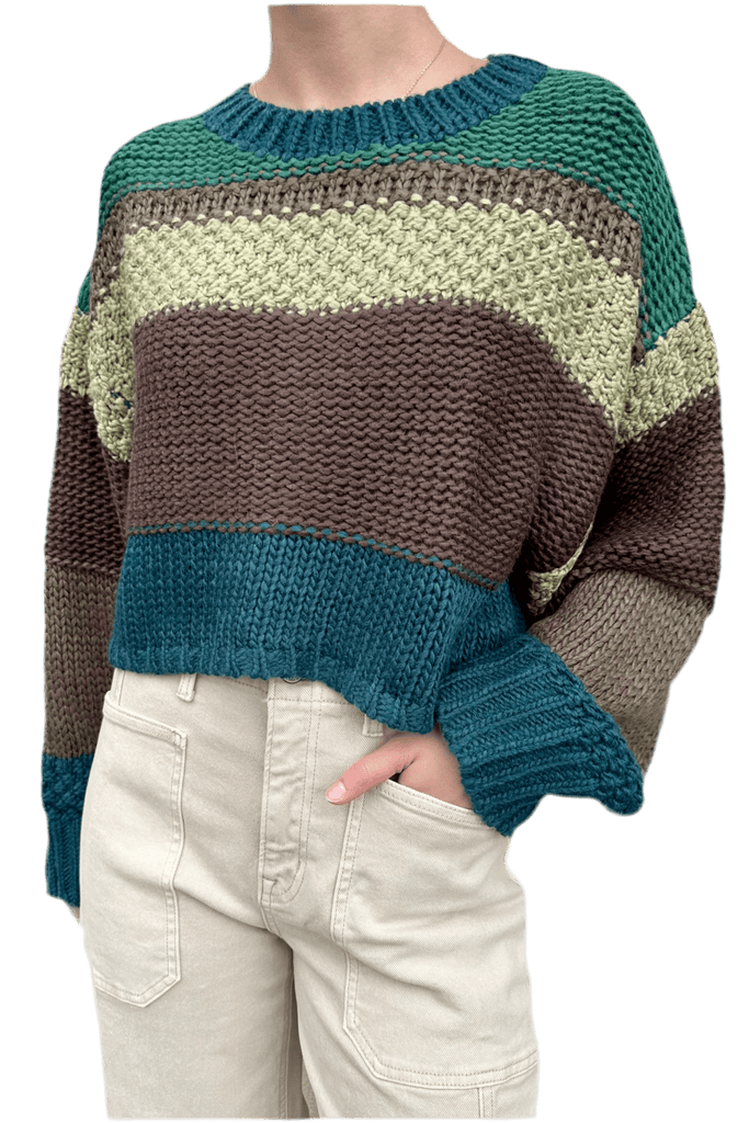 LOXLEY GREEN STRIPE SWEATER - Violet Muse Boutique