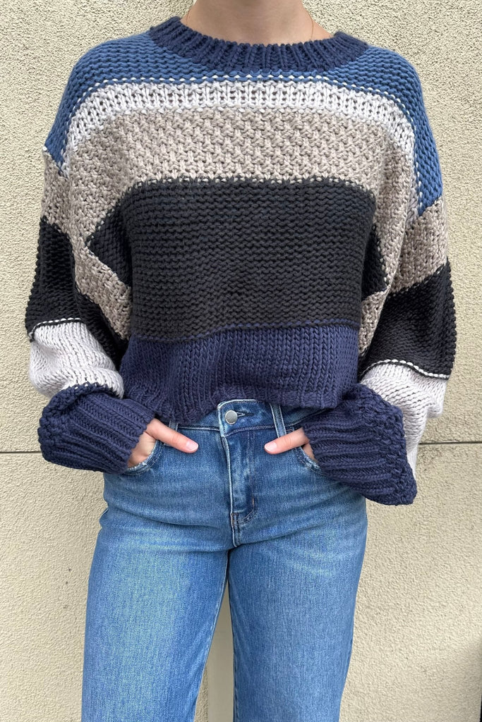 LOXLEY NAVY STRIPE SWEATER - Violet Muse Boutique