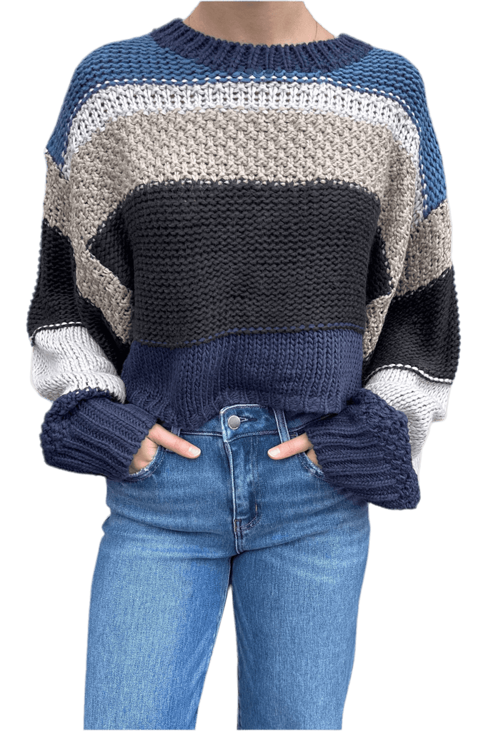 LOXLEY NAVY STRIPE SWEATER - Violet Muse Boutique