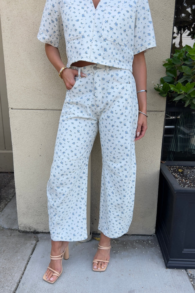 LUNIRA DENIM FLORAL PANTS - Violet Muse Boutique