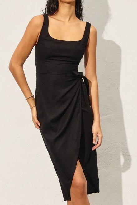 MONACO NIGHT BLACK LINEN DRESS  Violet Muse Boutique