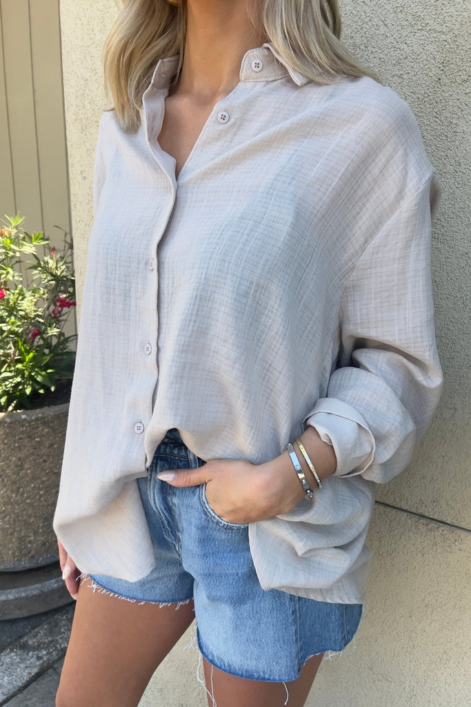 OJAI BEIGE OVERSIZED SHIRT - Violet Muse Boutique