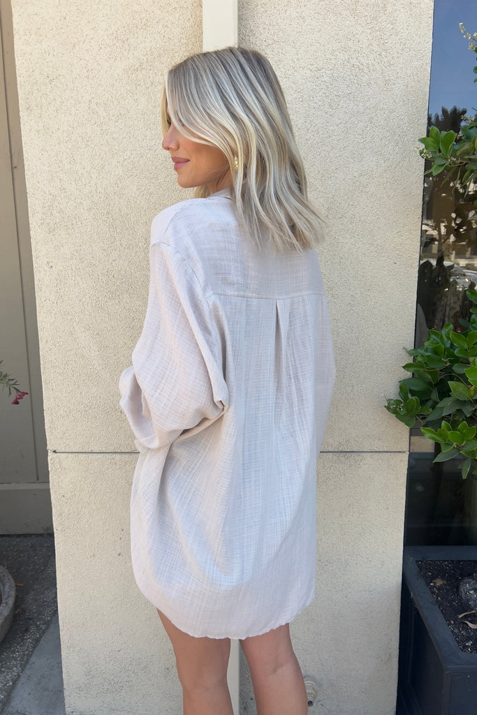 OJAI BEIGE OVERSIZED SHIRT - Violet Muse Boutique