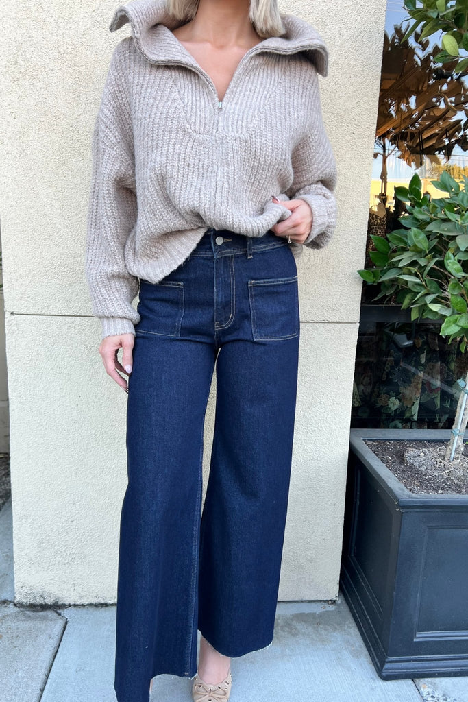PLAYWAVE HIGH RISE DARK DENIM JEANS - Violet Muse Boutique