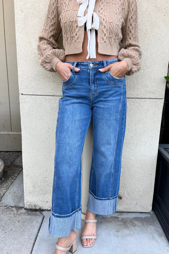 RAFI CUFFED WIDE LEG DENIM JEANS - Violet Muse Boutique