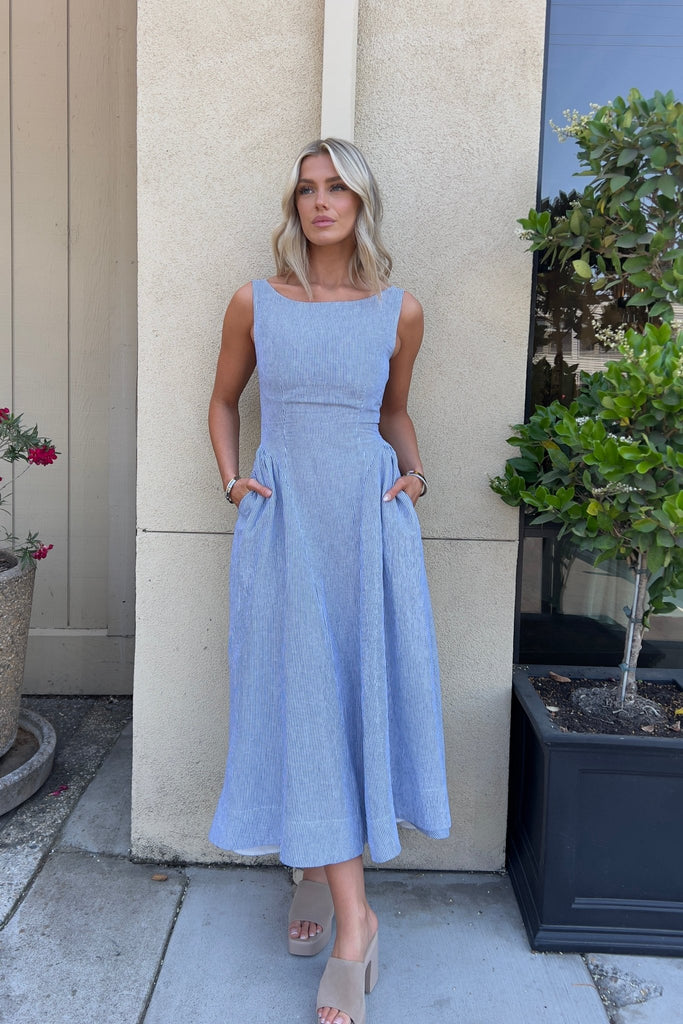 RAMINA STRIPED LINEN DRESS - Violet Muse Boutique