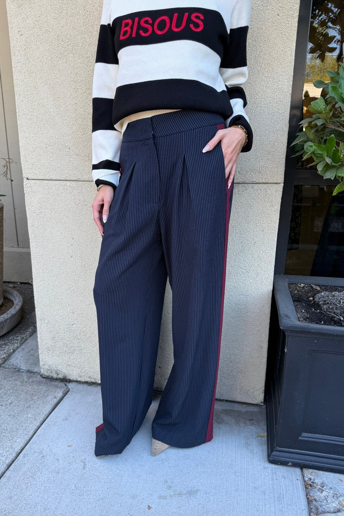 ROBBIE PINSTRIPE TRACK PANTS - Violet Muse Boutique