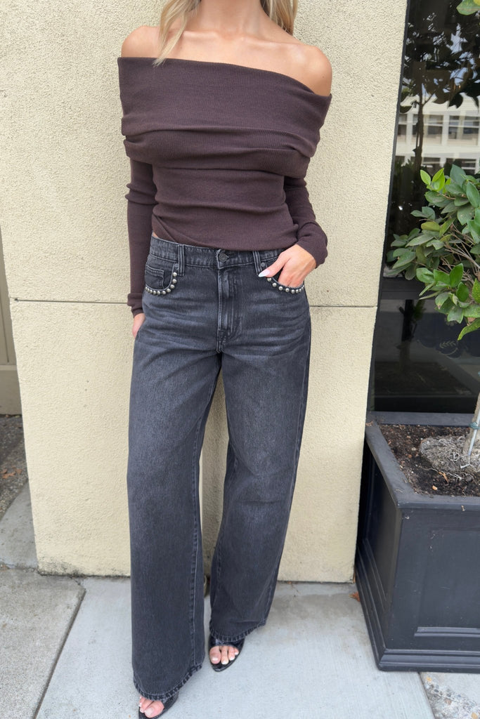 ROUX BLACK STUDDED DENIM JEANS - Violet Muse Boutique