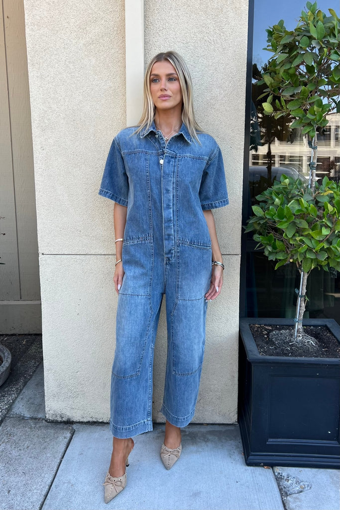 ROWLEN DENIM JUMPSUIT - Violet Muse Boutique