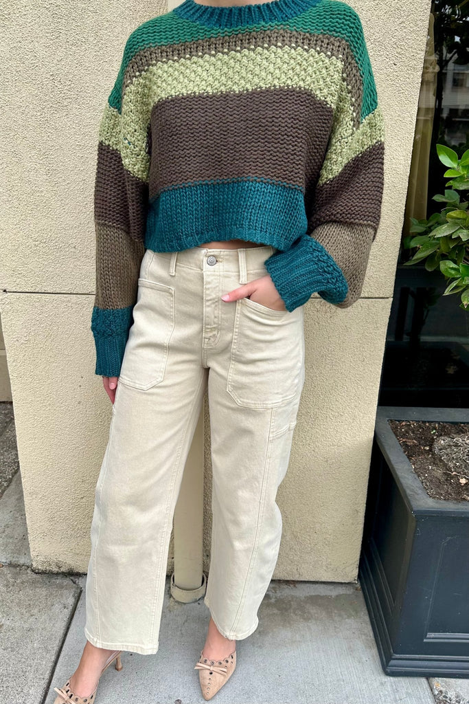RYKER VINTAGE BEIGE BARREL JEANS - Violet Muse Boutique