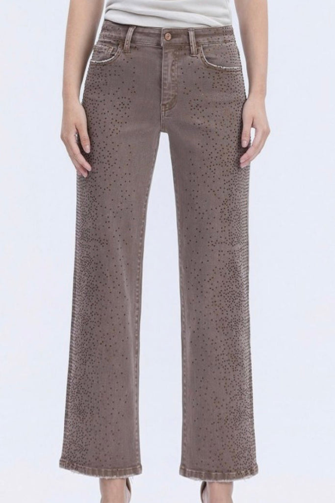 SABLE COFFEE EMBELISHED DENIM JEANS - Violet Muse Boutique