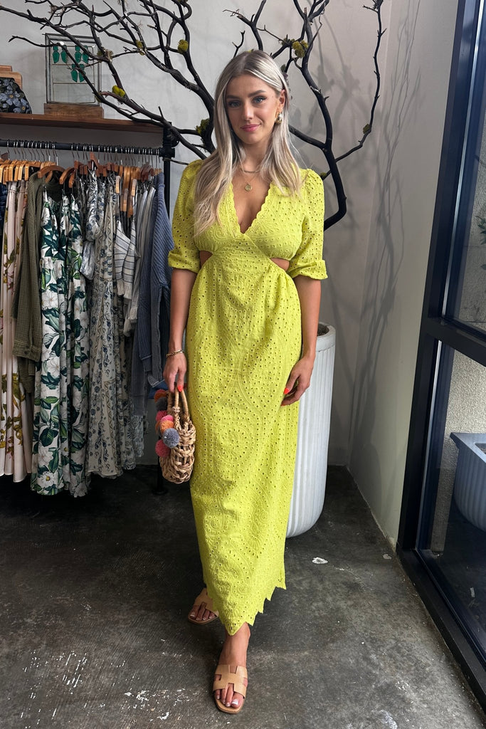 SABRINA EYELET CUT OUT MAXI DRESS - Violet Muse Boutique