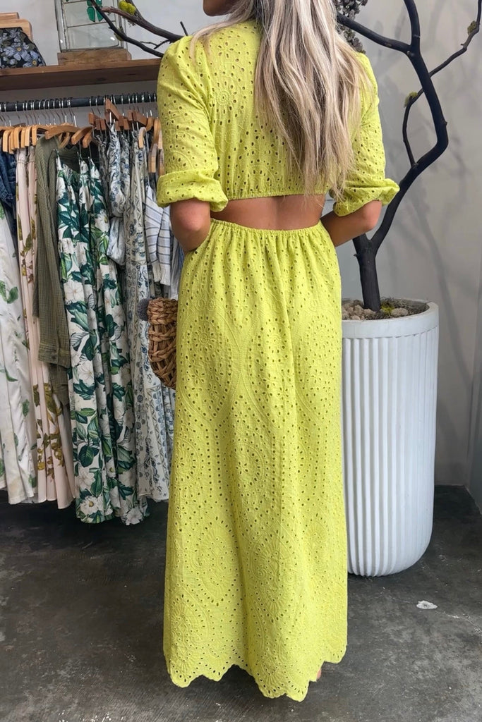 SABRINA EYELET CUT OUT MAXI DRESS - Violet Muse Boutique