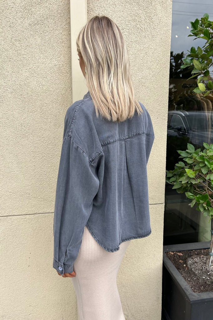 SADIE BLACK TENCEL DENIM SHIRT - Violet Muse Boutique