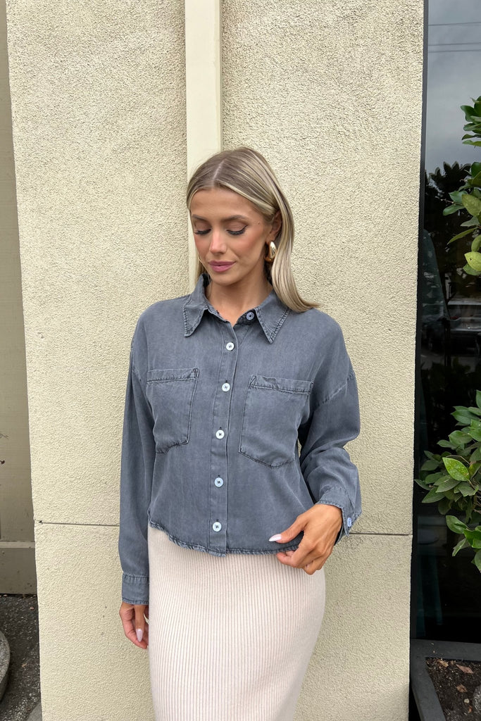 SADIE BLACK TENCEL DENIM SHIRT - Violet Muse Boutique