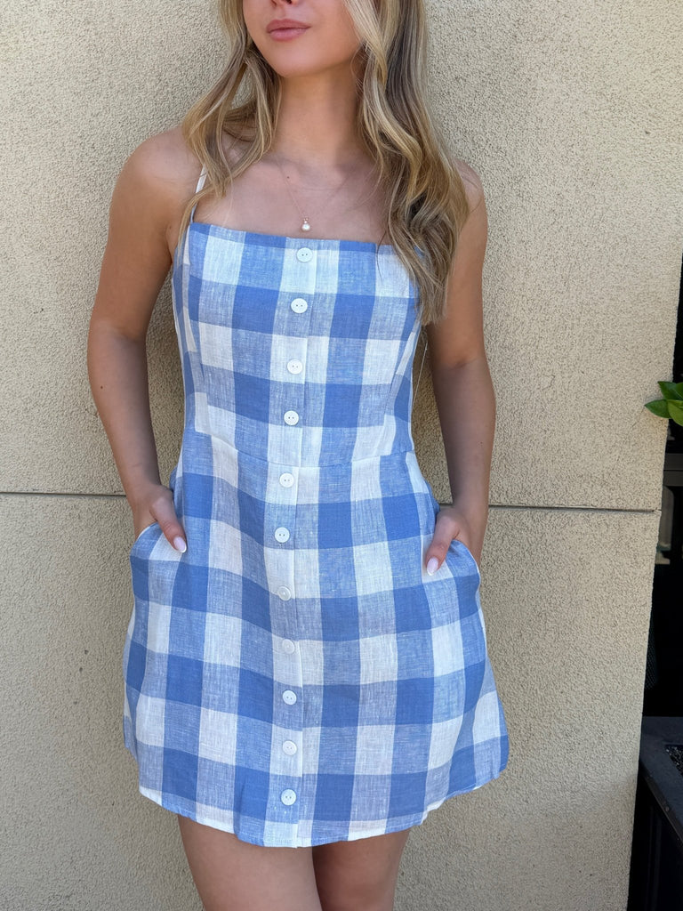 gingham linen dress SALT AIR BLUE GINGHAM LINEN DRESS – Violet Muse Boutique