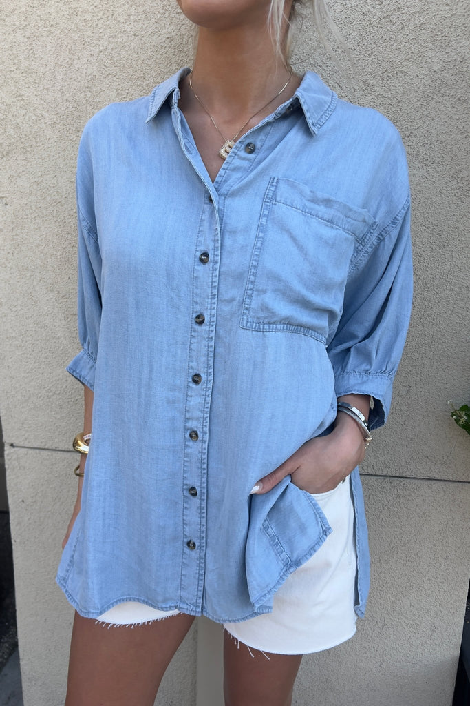 SANDCASTLE DENIM OVERSIZED SHIRT - Violet Muse Boutique