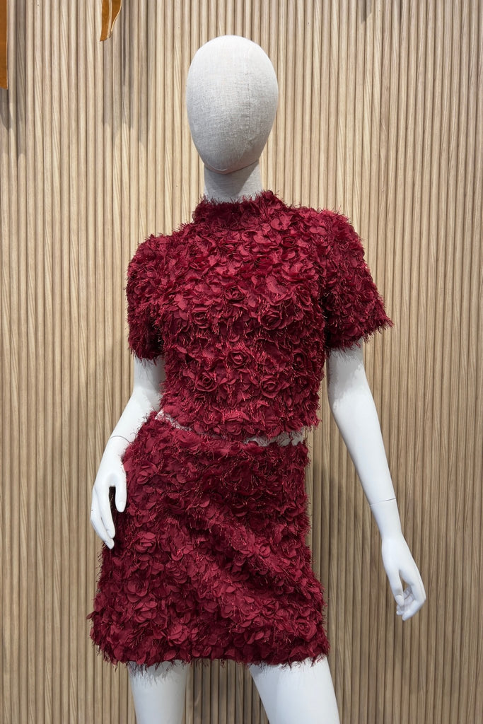SARIE BURGUNDY TEXTURED TOP - Violet Muse Boutique