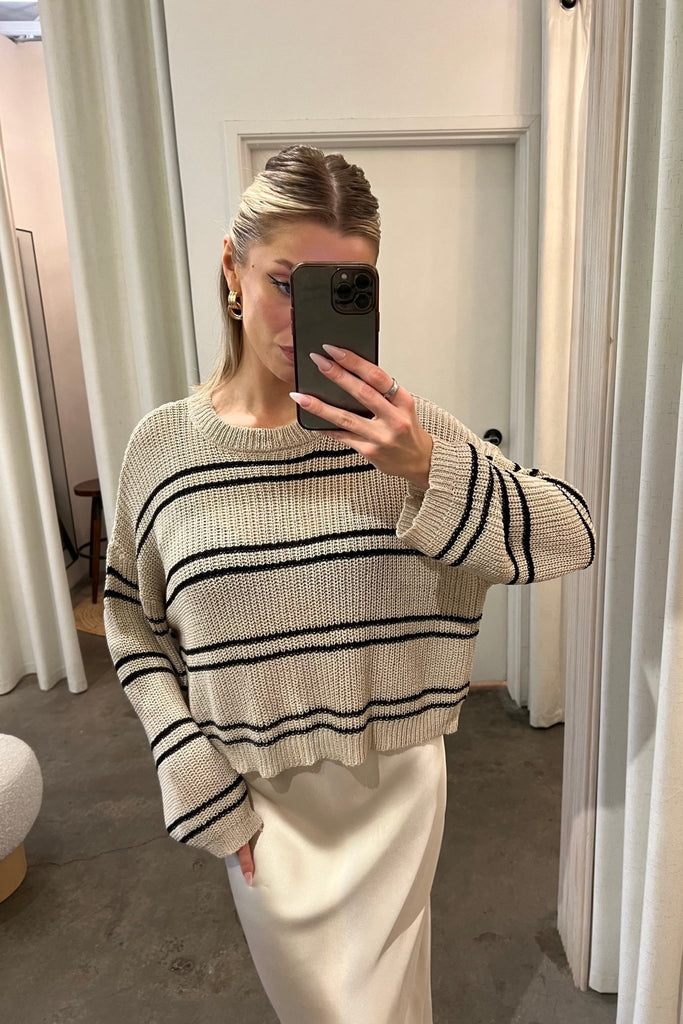 SEASTRIDE SAND STRIPED SWEATER - Violet Muse Boutique