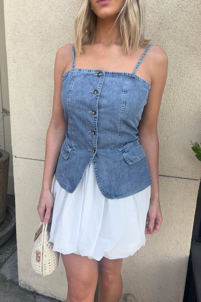 SERAVA DENIM BUTTONDOWN VEST - Violet Muse Boutique