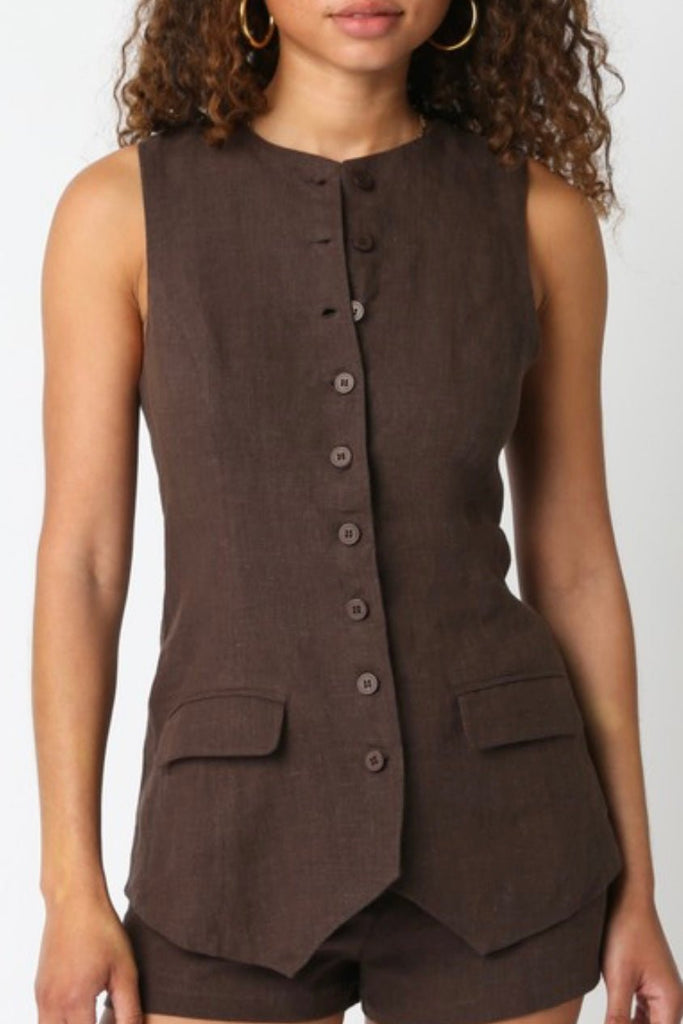 SERENAH LINEN VEST - Violet Muse Boutique