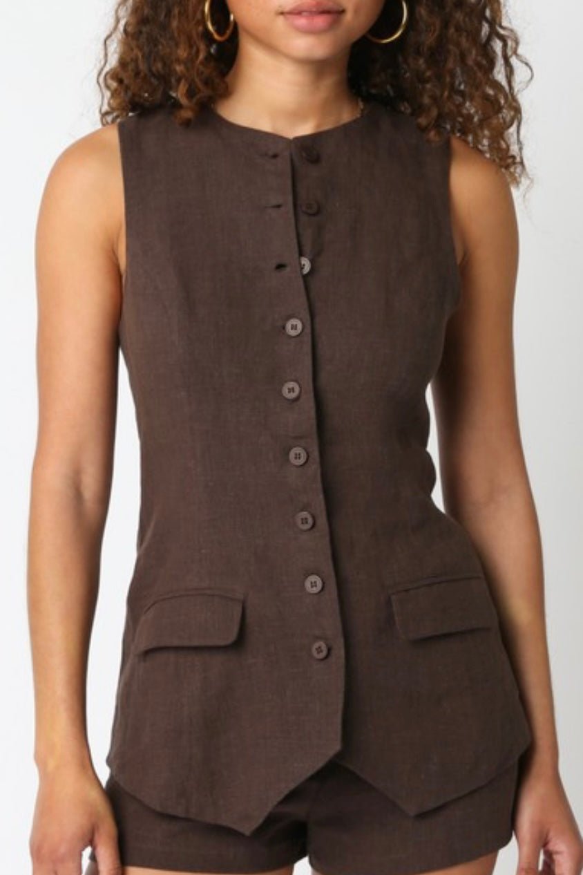 トップス MUSE de Deuxieme Classe Lily Linen VEST Lily Linen Vネック ベスト（ベスト）｜MUSE de Deuxieme Classe