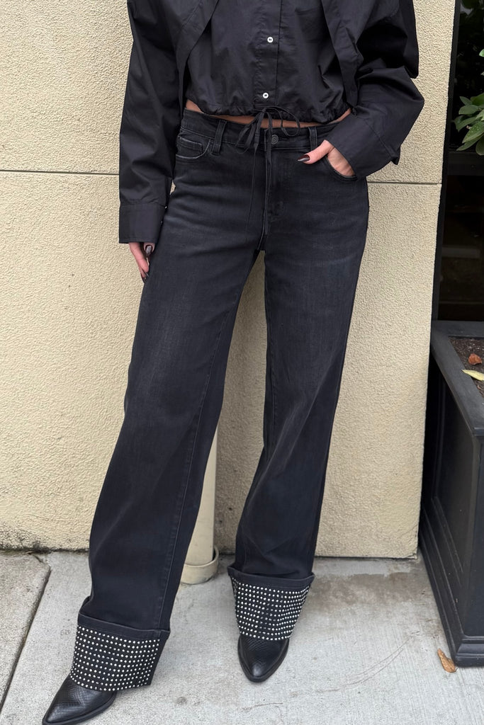 SHADOW GLAM RHINESTONE DENIM JEANS - Violet Muse Boutique