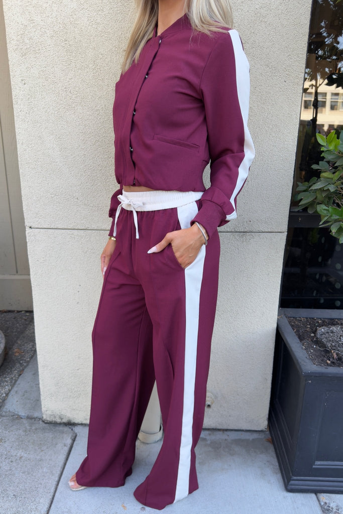 SOHO BURGUNDY TRACK PANTS - Violet Muse Boutique