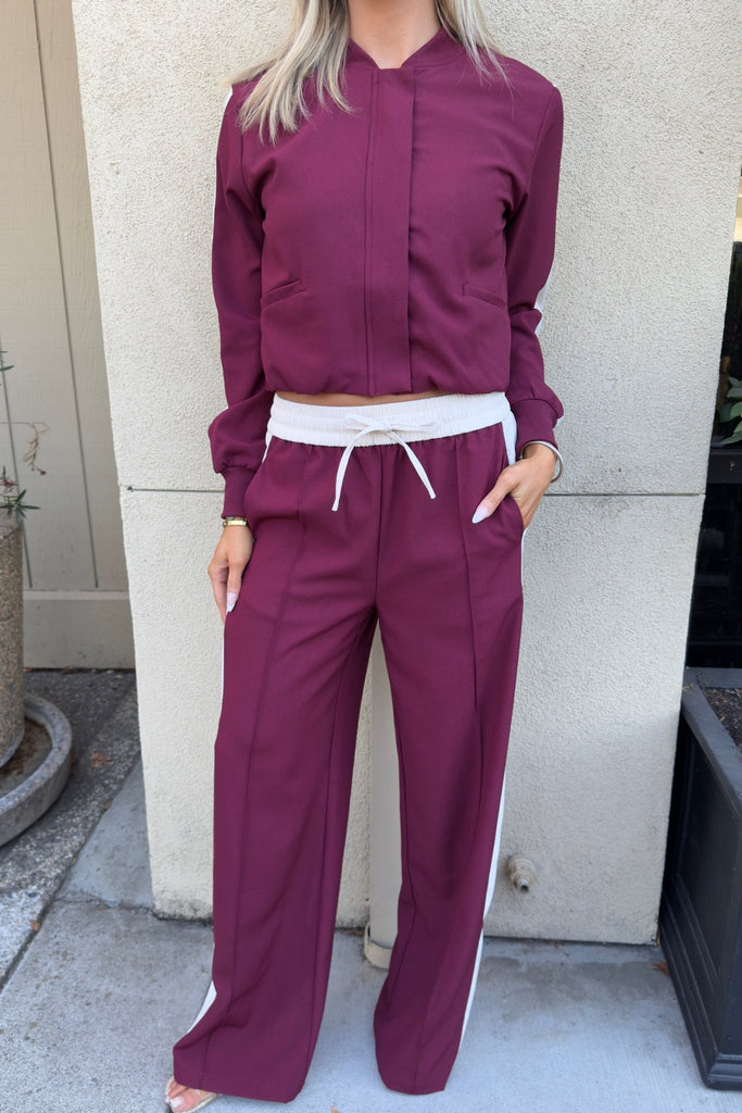 SOHO BURGUNDY TRACK PANTS - Violet Muse Boutique