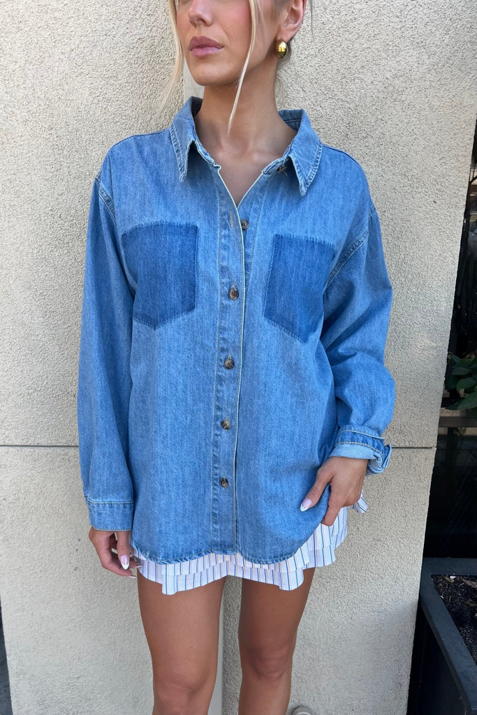 SOLDE LIGHT DENIM SHIRT - Violet Muse Boutique