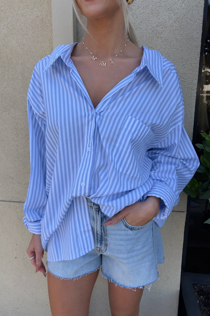 SOLEA BLUE OVERSIZED SHIRT - Violet Muse Boutique