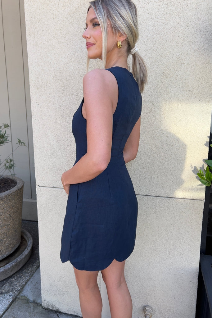 SOLELIA NAVY LINEN DRESS - Violet Muse Boutique
