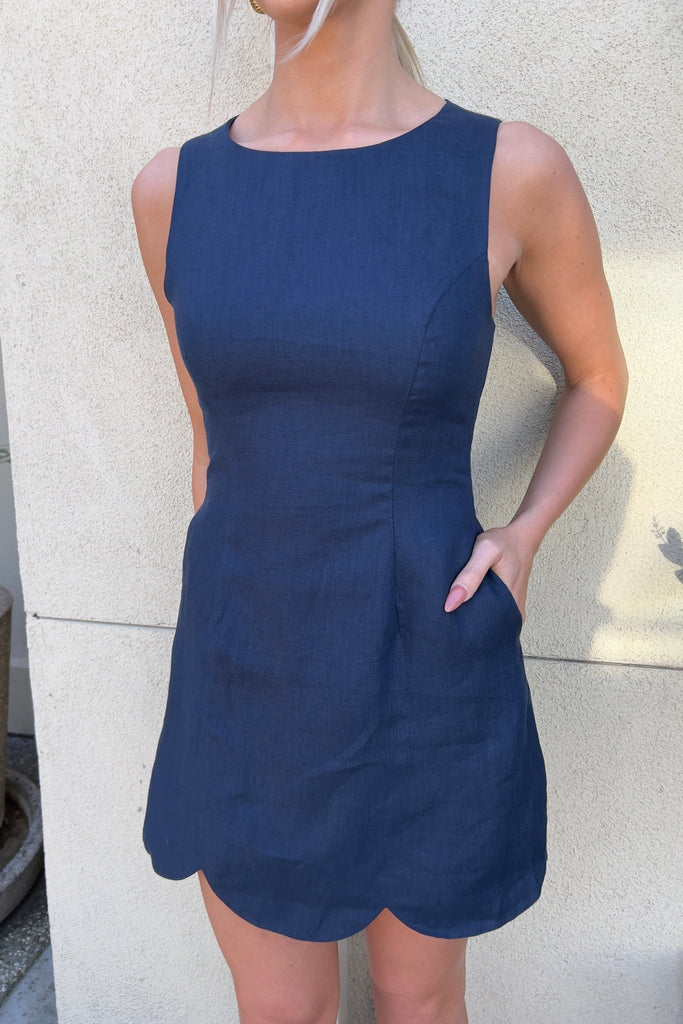 SOLELIA NAVY LINEN DRESS - Violet Muse Boutique