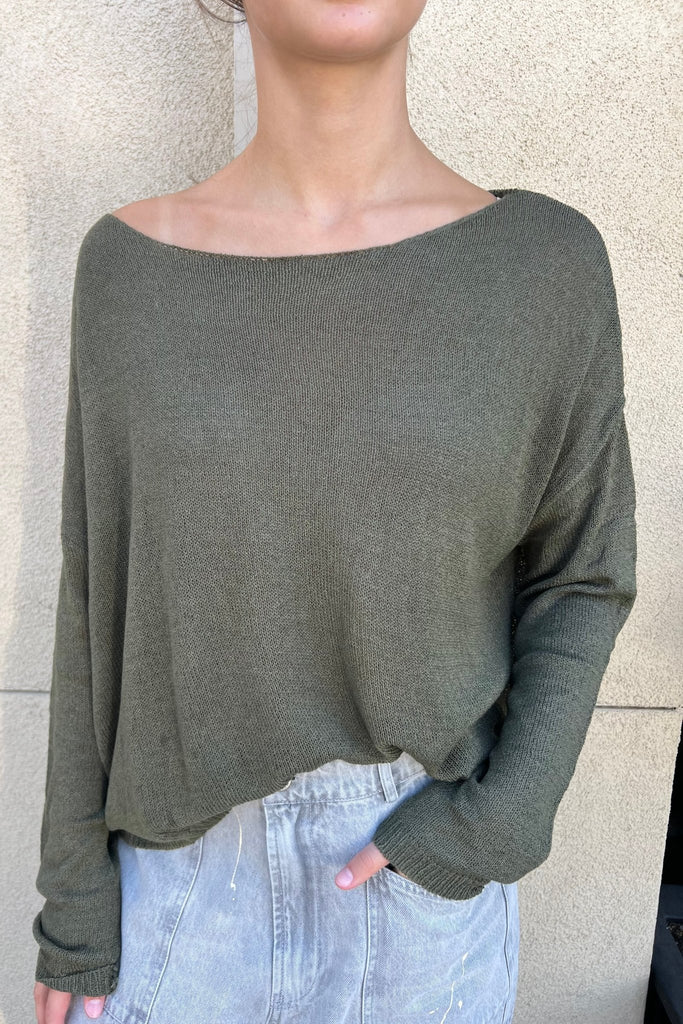 SOLVIA OLIVE DOLMAN SLEEVE SWEATER - Violet Muse Boutique