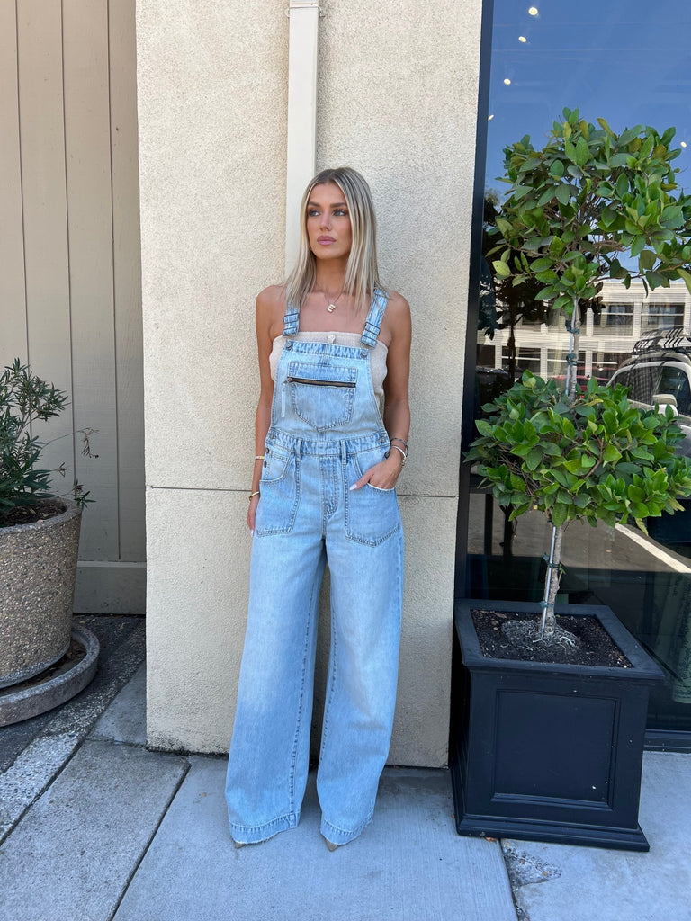 SUMMEL WIDE LEG DENIM OVERALLS - Violet Muse Boutique