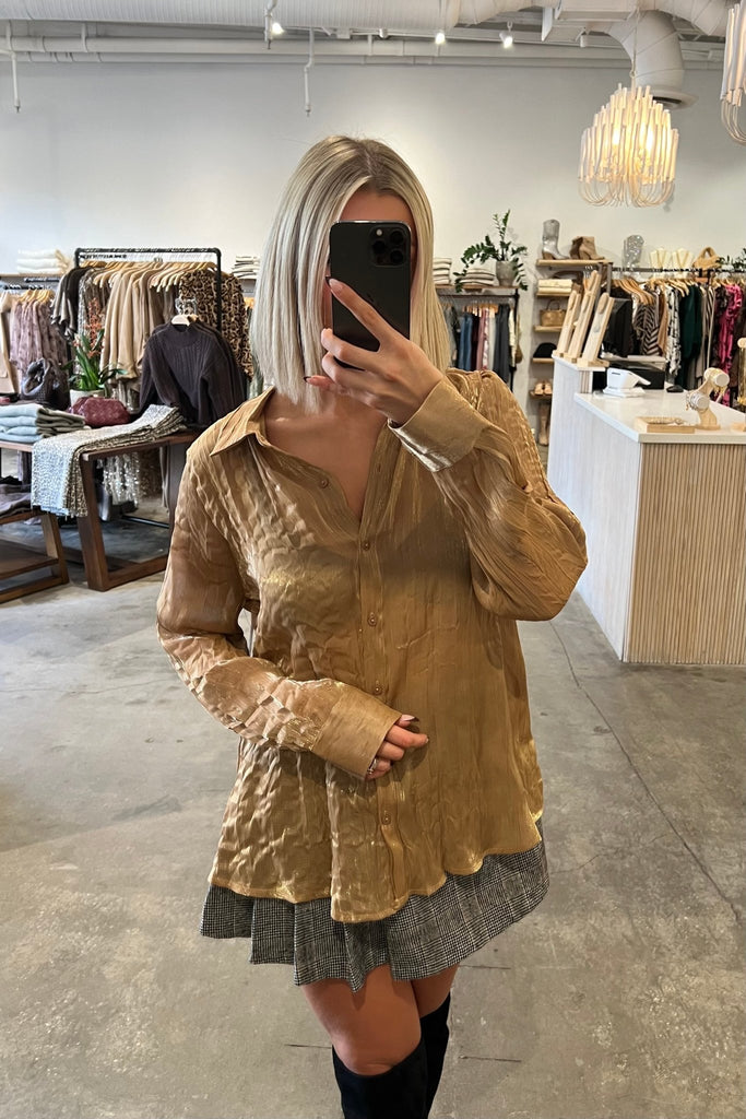 SUNCREST ORGANZA BUTTON DOWN SHIRT - Violet Muse Boutique