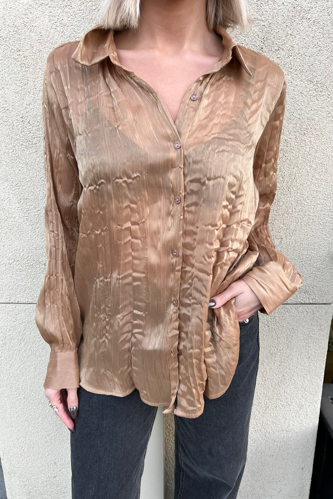 SUNCREST ORGANZA BUTTON DOWN SHIRT - Violet Muse Boutique