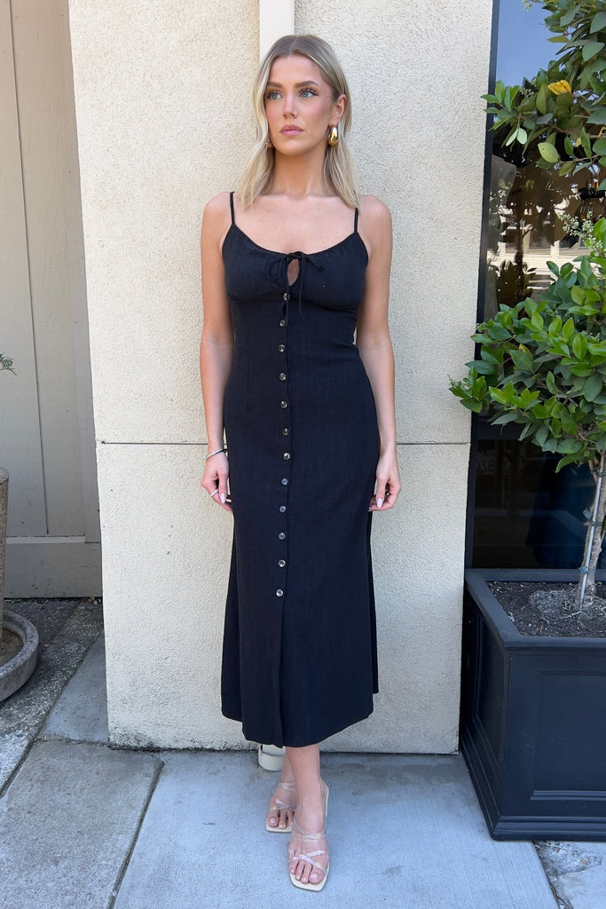 SUNDRENCHED BLACK BUTTON DOWN DRESS - Violet Muse Boutique